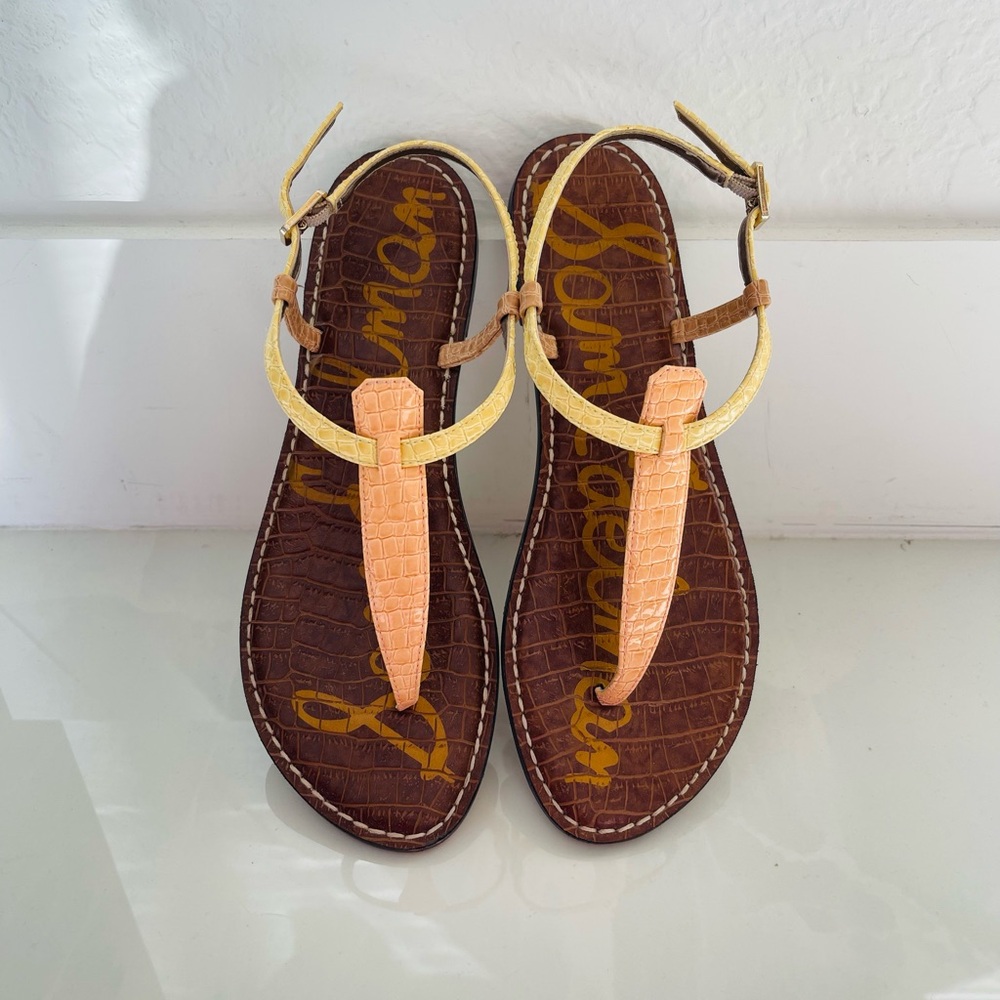 Sam Edelman Gigi Thong Sandal Peach/Yellow Patent Croc 8.5